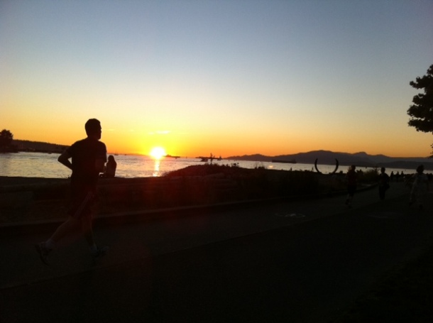running across the sunset