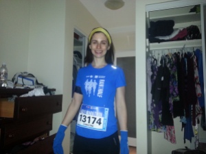 5:30am - right before I left to run my first 1/2 marathon. Please excuse the sock drawer.