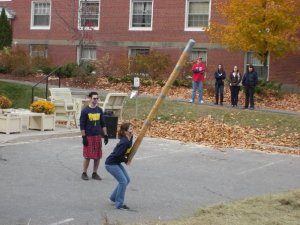 Me flipping a giant log of wood at an event organized by my university residence. It was called "Caber Toss."